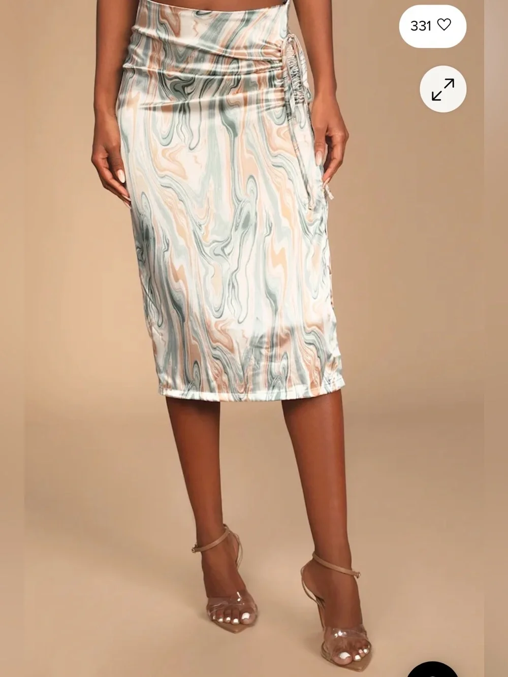 Women’s 4TH & Reckless Jenson Multi Colored Marbled Satin Ruched Midi Skirt